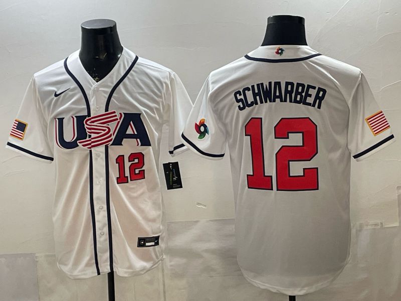 Men 2026 World Cub USA #12 Schwarber White Game Nike MLB Jersey style 005